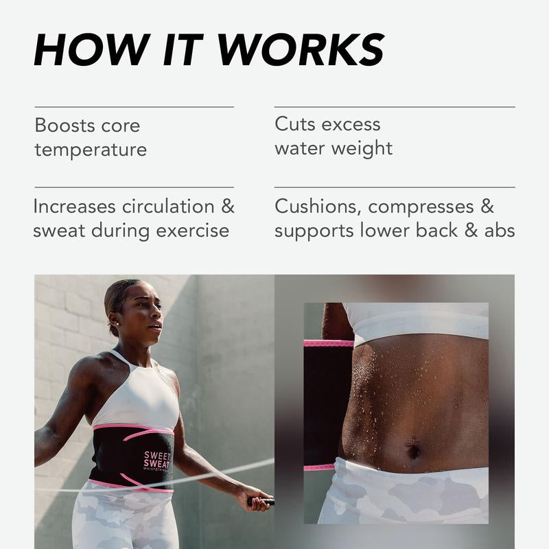 Transform Your Workout with the Sweet Sweat Ab Trainer - Adjustable Waist Trainer Belt for Maximum Sweat and Results in Black/Pink