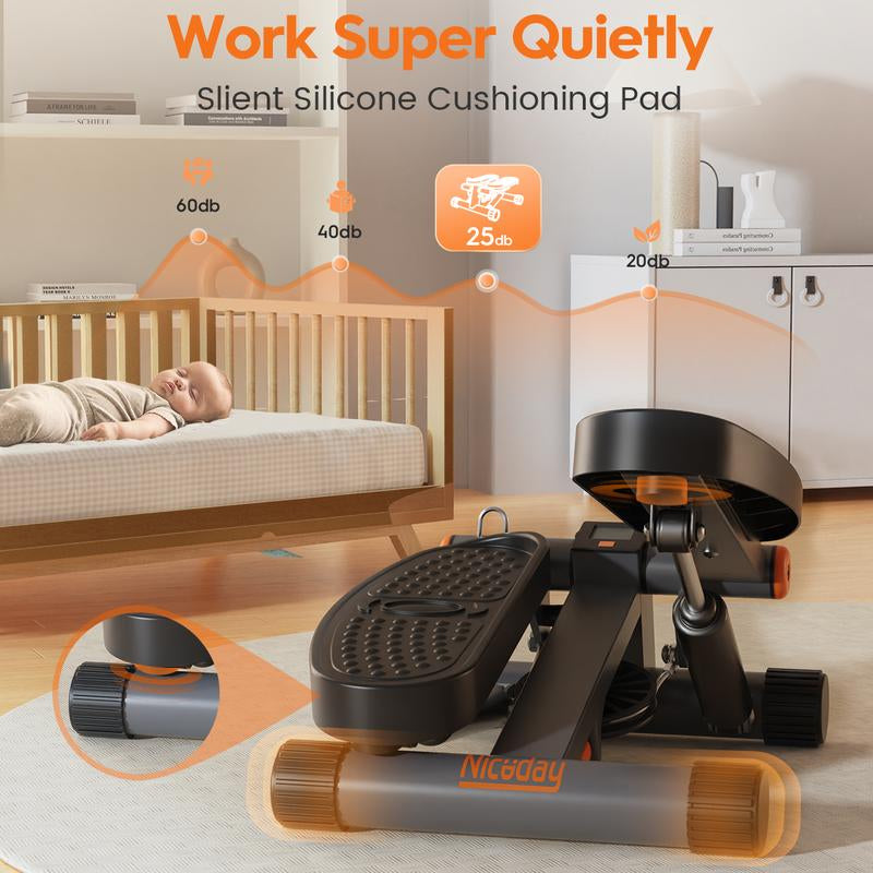 Niceday Compact Hydraulic Stepper with Resistance Bands - Perfect for Home & Office Workouts, 300LBS Capacity, Smart LCD Monitor