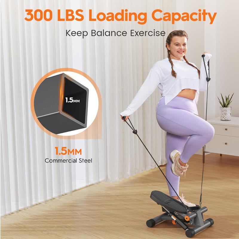 Niceday Compact Hydraulic Stepper with Resistance Bands - Perfect for Home & Office Workouts, 300LBS Capacity, Smart LCD Monitor