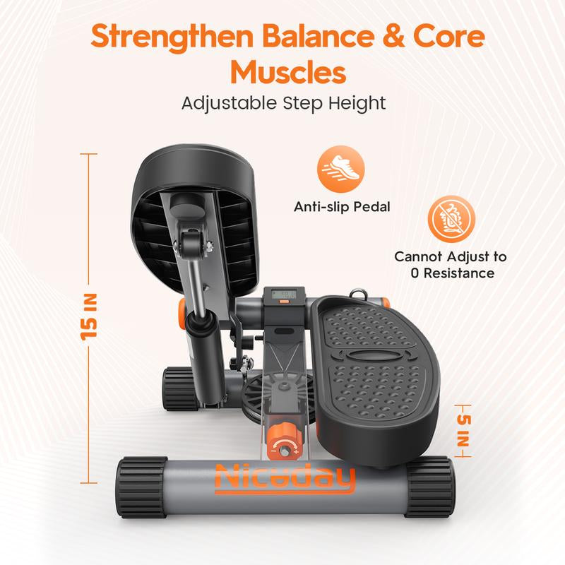 Niceday Compact Hydraulic Stepper with Resistance Bands - Perfect for Home & Office Workouts, 300LBS Capacity, Smart LCD Monitor