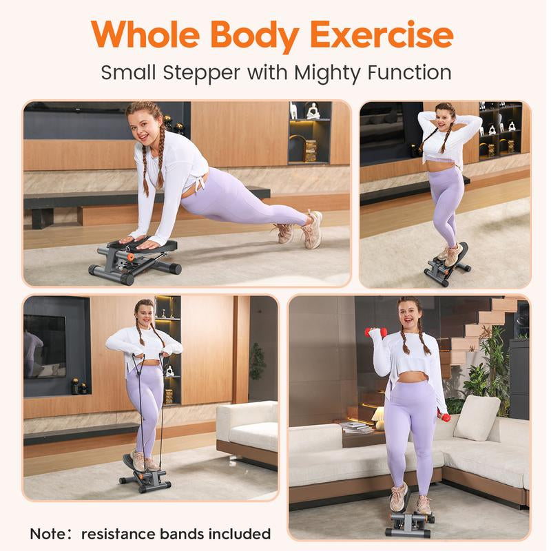 Niceday Compact Hydraulic Stepper with Resistance Bands - Perfect for Home & Office Workouts, 300LBS Capacity, Smart LCD Monitor